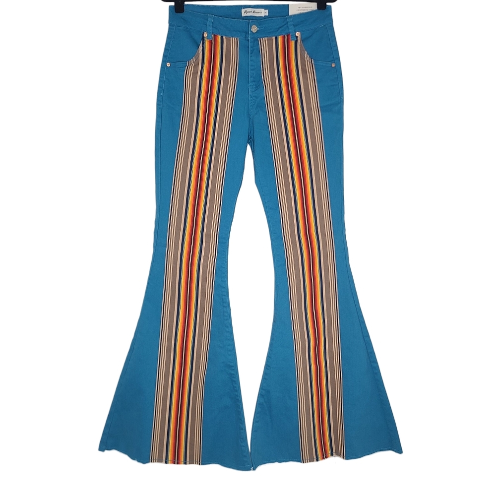 Ranch Dress'n By Fallon Taylor Super Flare Jeans Navajo Serape Stripe Size 8 NWT